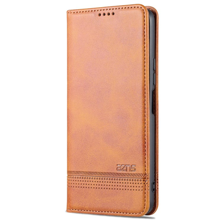 AZNS Magnetic Absorption PU Leather Flip Cover Stand Protective Wallet Phone Case for vivo Y15s / Y15a - Brown