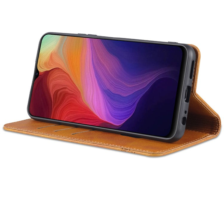 AZNS Magnetic Absorption PU Leather Flip Cover Stand Protective Wallet Phone Case for vivo Y15s / Y15a - Brown