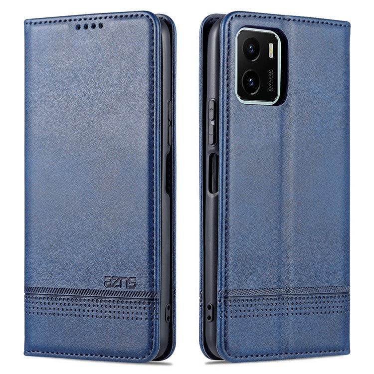 AZNS Magnetic Absorption PU Leather Flip Cover Stand Protective Wallet Phone Case for vivo Y15s / Y15a - Dark Blue