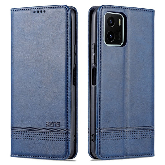 AZNS Magnetic Absorption PU Leather Flip Cover Stand Protective Wallet Phone Case for vivo Y15s / Y15a - Dark Blue