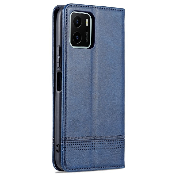 AZNS Magnetic Absorption PU Leather Flip Cover Stand Protective Wallet Phone Case for vivo Y15s / Y15a - Dark Blue