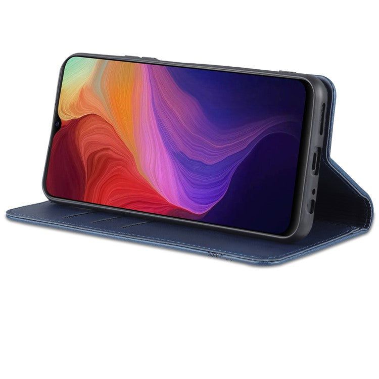 AZNS Magnetic Absorption PU Leather Flip Cover Stand Protective Wallet Phone Case for vivo Y15s / Y15a - Dark Blue