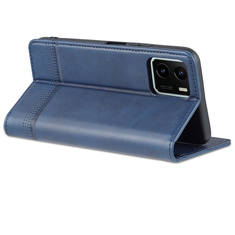 AZNS Magnetic Absorption PU Leather Flip Cover Stand Protective Wallet Phone Case for vivo Y15s / Y15a - Dark Blue