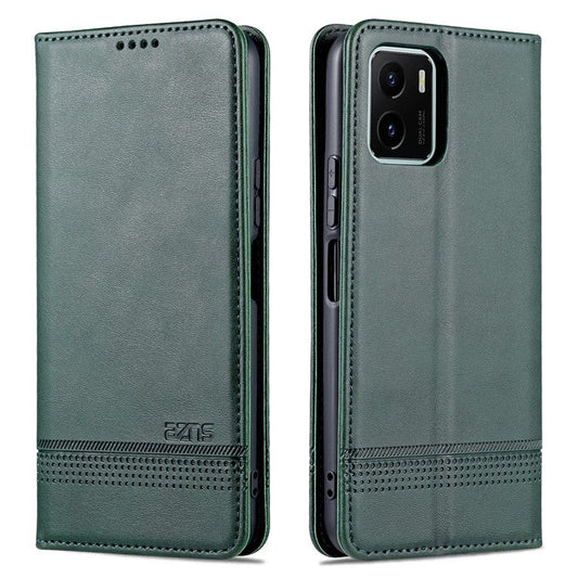 AZNS Magnetic Absorption PU Leather Flip Cover Stand Protective Wallet Phone Case for vivo Y15s / Y15a - Blackish Green