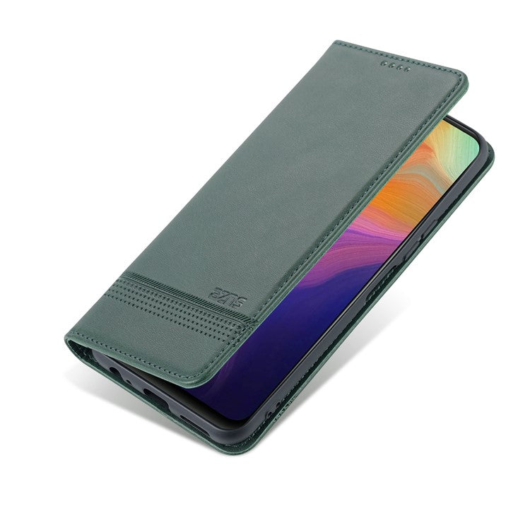 AZNS Magnetic Absorption PU Leather Flip Cover Stand Protective Wallet Phone Case for vivo Y15s / Y15a - Blackish Green
