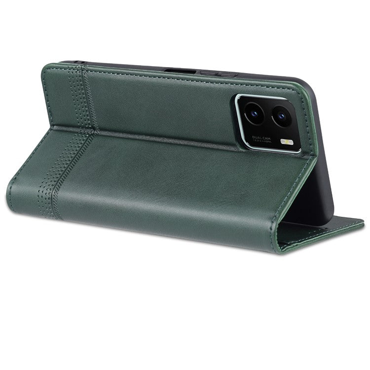 AZNS Magnetic Absorption PU Leather Flip Cover Stand Protective Wallet Phone Case for vivo Y15s / Y15a - Blackish Green