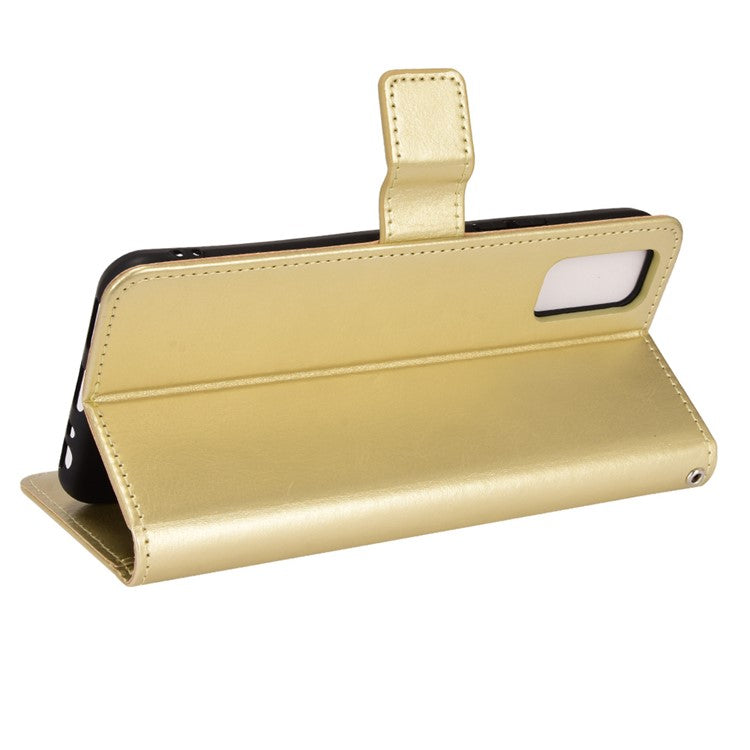 Handy Strap Anti-fall Crazy Horse Texture Magnetic Closure Case PU Leather Wallet Cover for vivo Y3s (2021) - Gold