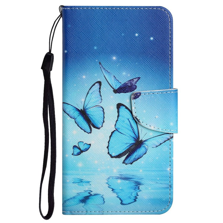 Cross Texture Pattern Printing Phone Case Stand Wallet Shockproof Leather Cover with Wrist Strap for Realme C21 - Flying Butterfly