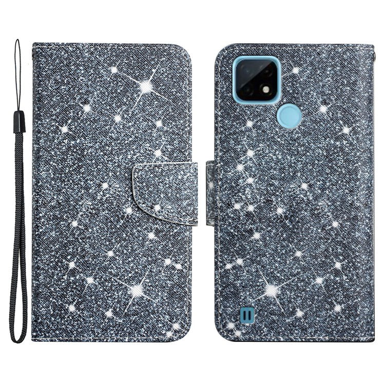 Cross Texture Pattern Printing Phone Case Stand Wallet Shockproof Leather Cover with Wrist Strap for Realme C21 - Star