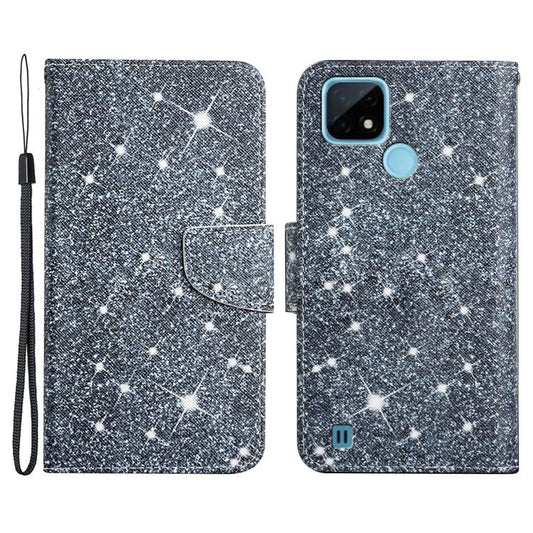 Cross Texture Pattern Printing Phone Case Stand Wallet Shockproof Leather Cover with Wrist Strap for Realme C21 - Star