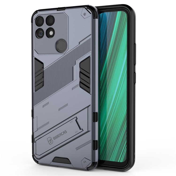 Hands-free Kickstand Design Drop-proof TPU + PC Hybrid Phone Case Shell for Realme Narzo 50A - Dark Blue
