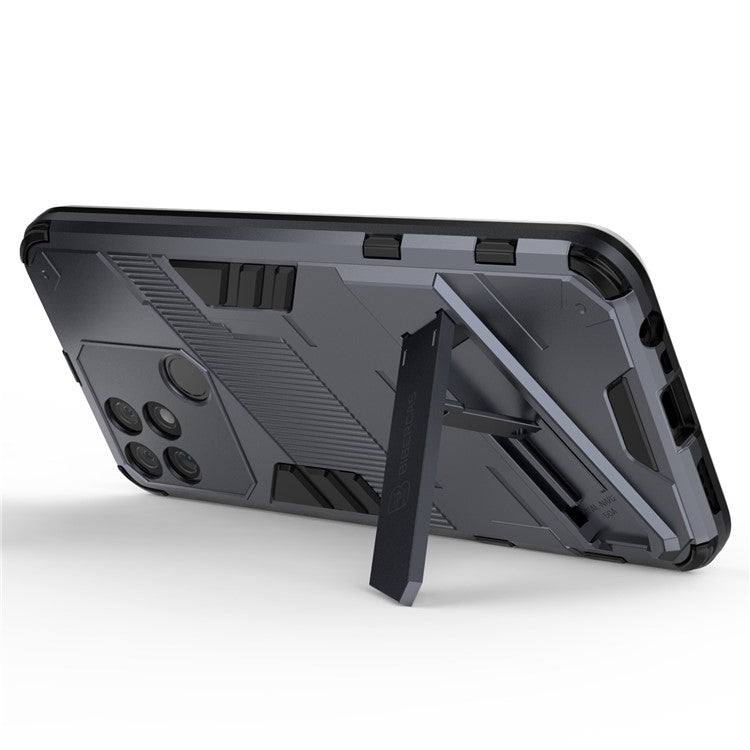 Hands-free Kickstand Design Drop-proof TPU + PC Hybrid Phone Case Shell for Realme Narzo 50A - Dark Blue