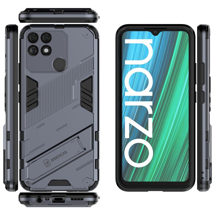 Hands-free Kickstand Design Drop-proof TPU + PC Hybrid Phone Case Shell for Realme Narzo 50A - Dark Blue