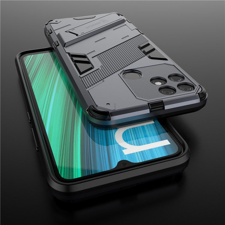 Hands-free Kickstand Design Drop-proof TPU + PC Hybrid Phone Case Shell for Realme Narzo 50A - Dark Blue