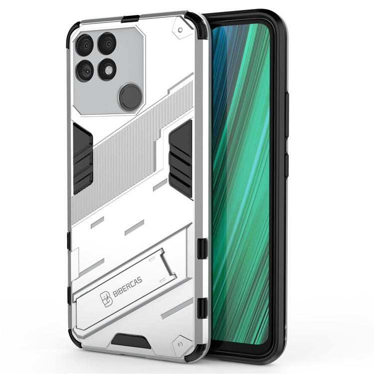 Hands-free Kickstand Design Drop-proof TPU + PC Hybrid Phone Case Shell for Realme Narzo 50A - White