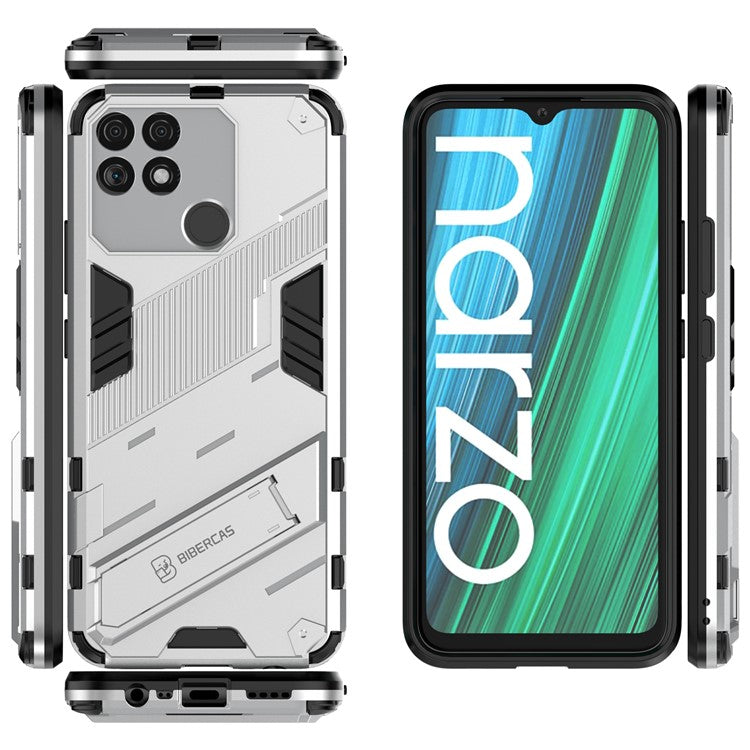 Hands-free Kickstand Design Drop-proof TPU + PC Hybrid Phone Case Shell for Realme Narzo 50A - White