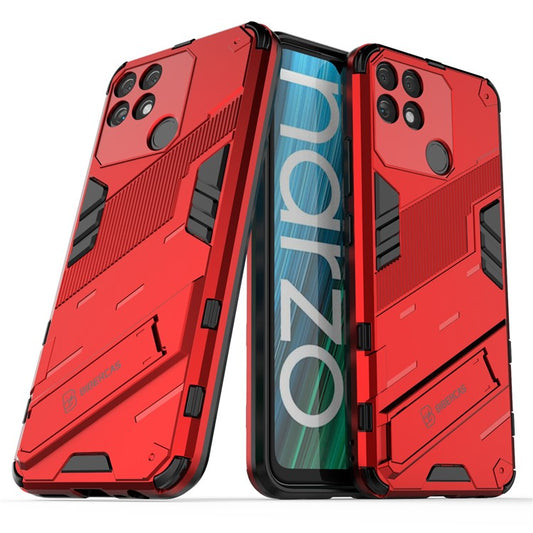 Hands-free Kickstand Design Drop-proof TPU + PC Hybrid Phone Case Shell for Realme Narzo 50A - Red