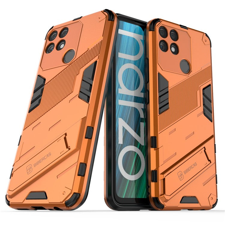Hands-free Kickstand Design Drop-proof TPU + PC Hybrid Phone Case Shell for Realme Narzo 50A - Orange