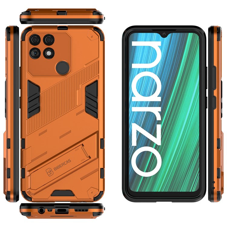 Hands-free Kickstand Design Drop-proof TPU + PC Hybrid Phone Case Shell for Realme Narzo 50A - Orange
