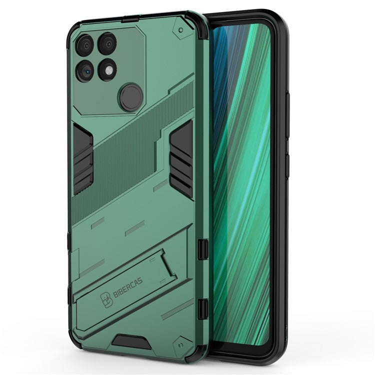 Hands-free Kickstand Design Drop-proof TPU + PC Hybrid Phone Case Shell for Realme Narzo 50A - Green