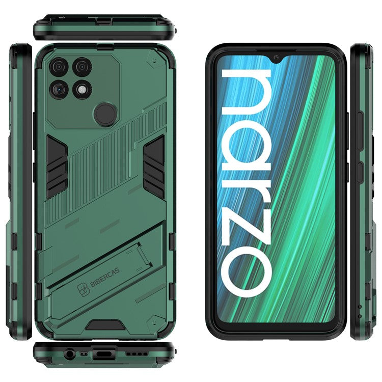 Hands-free Kickstand Design Drop-proof TPU + PC Hybrid Phone Case Shell for Realme Narzo 50A - Green
