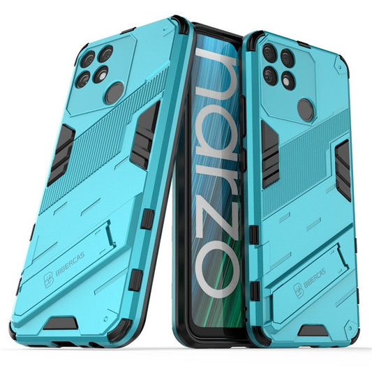 Hands-free Kickstand Design Drop-proof TPU + PC Hybrid Phone Case Shell for Realme Narzo 50A - Baby Blue