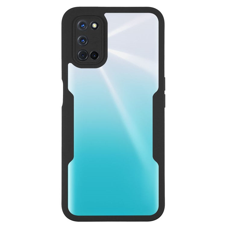 PET Screen Protector + Acrylic + TPU Lens Protection Shockproof Anti-fall Mobile Phone Cover for Oppo A52/A72/A92 - Black