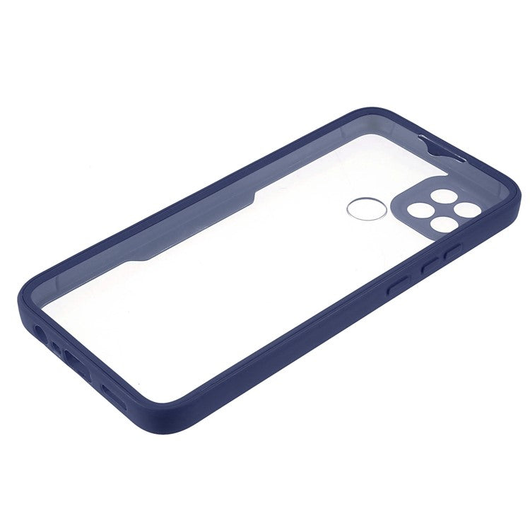 PET Screen Protector + Acrylic + TPU 360-degree Protection Anti-fall Mobile Phone Cover for Oppo A15/A15s - Navy Blue