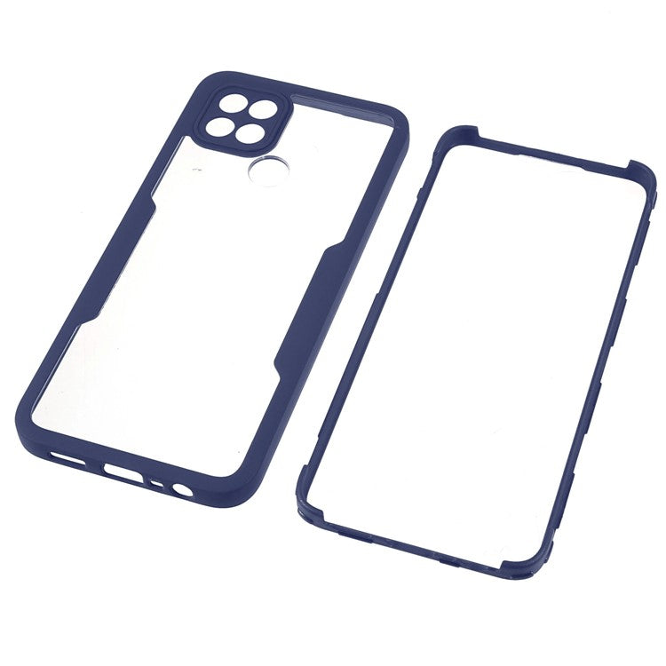 PET Screen Protector + Acrylic + TPU 360-degree Protection Anti-fall Mobile Phone Cover for Oppo A15/A15s - Navy Blue