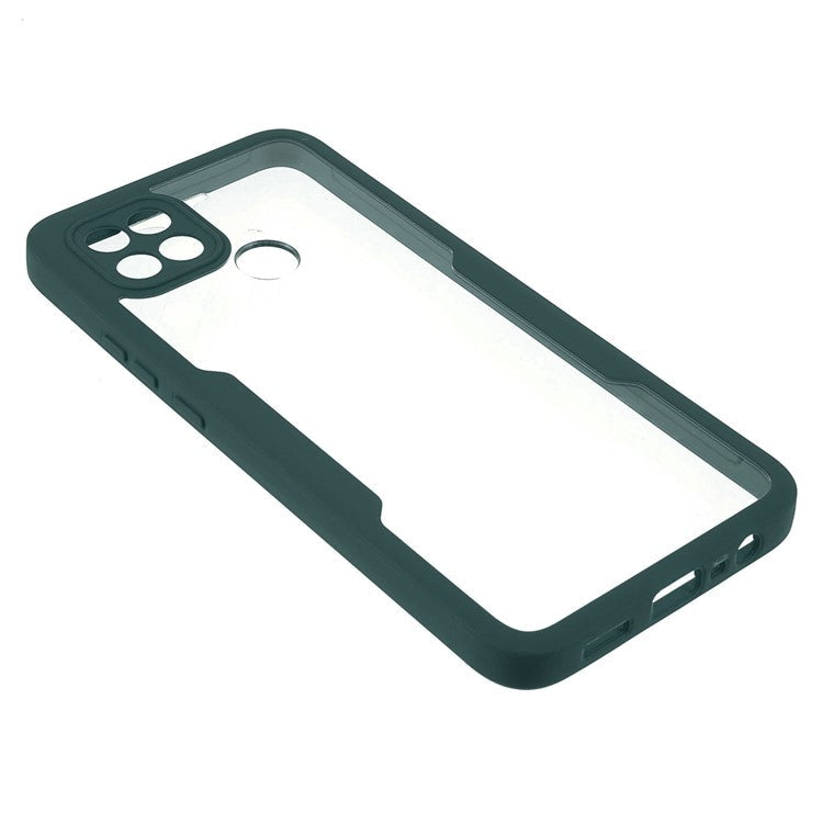 PET Screen Protector + Acrylic + TPU 360-degree Protection Anti-fall Mobile Phone Cover for Oppo A15/A15s - Midnight Green
