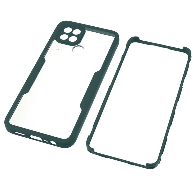 PET Screen Protector + Acrylic + TPU 360-degree Protection Anti-fall Mobile Phone Cover for Oppo A15/A15s - Midnight Green