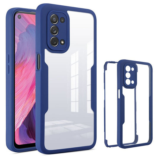 All-round Shockproof Phone Case PET Screen Protector + Acrylic Back Panel + TPU Frame Cover for Oppo A54 5G/A74 5G/A93 5G - Navy Blue