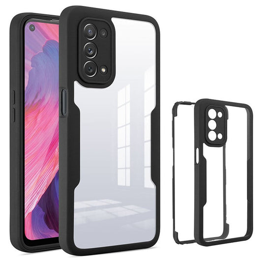 All-round Shockproof Phone Case PET Screen Protector + Acrylic Back Panel + TPU Frame Cover for Oppo A54 5G/A74 5G/A93 5G - Black