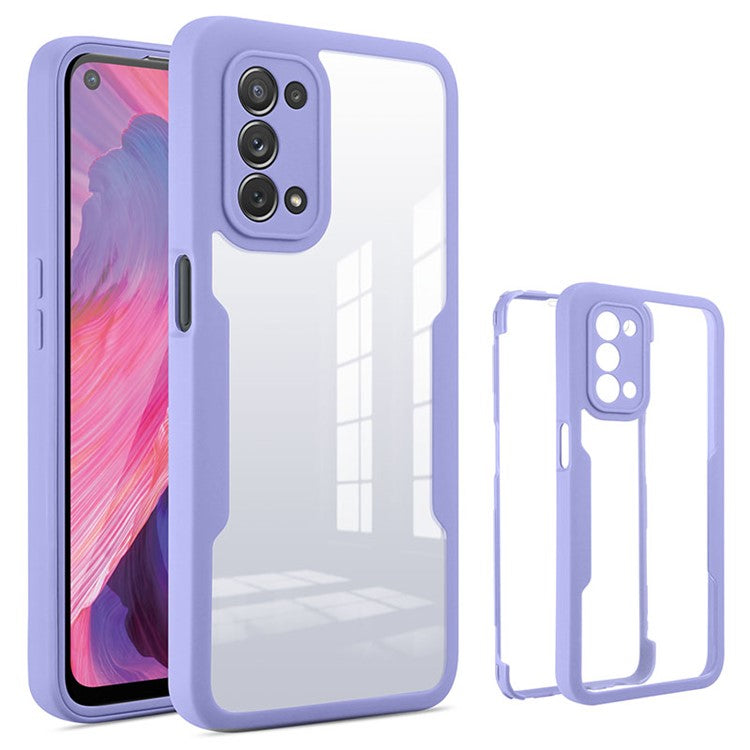 All-round Shockproof Phone Case PET Screen Protector + Acrylic Back Panel + TPU Frame Cover for Oppo A54 5G/A74 5G/A93 5G - Purple