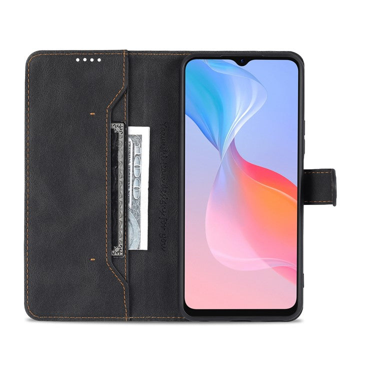 AZNS Phone Cover Drop-proof Magnetic Closure PU Leather Flip Wallet Stand Well-protected Phone Shell for vivo Y21/Y21s/Y33s - Black