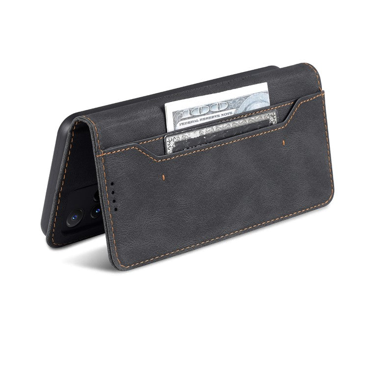 AZNS Phone Cover Drop-proof Magnetic Closure PU Leather Flip Wallet Stand Well-protected Phone Shell for vivo Y21/Y21s/Y33s - Black