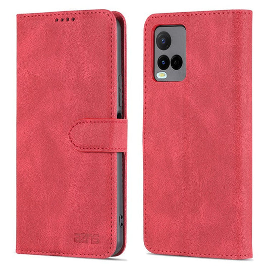 AZNS Phone Cover Drop-proof Magnetic Closure PU Leather Flip Wallet Stand Well-protected Phone Shell for vivo Y21/Y21s/Y33s - Red