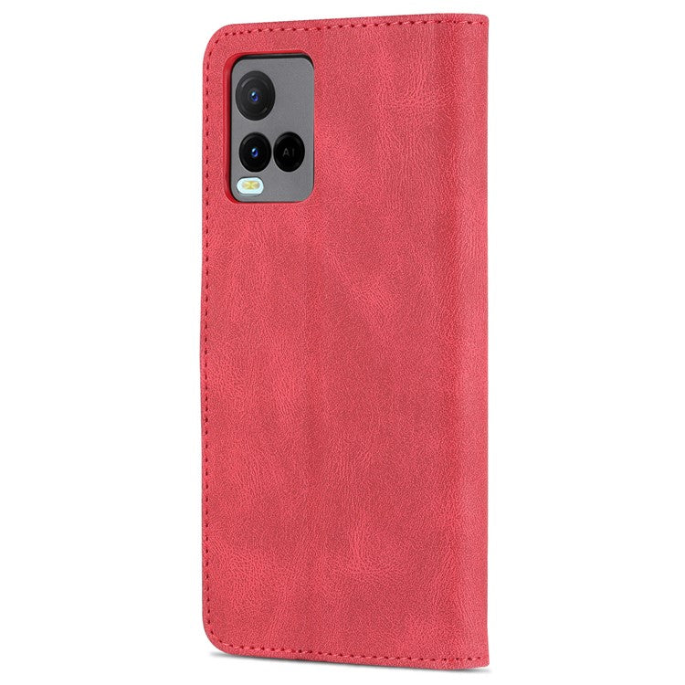 AZNS Phone Cover Drop-proof Magnetic Closure PU Leather Flip Wallet Stand Well-protected Phone Shell for vivo Y21/Y21s/Y33s - Red