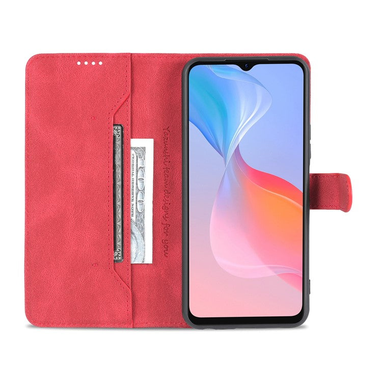 AZNS Phone Cover Drop-proof Magnetic Closure PU Leather Flip Wallet Stand Well-protected Phone Shell for vivo Y21/Y21s/Y33s - Red