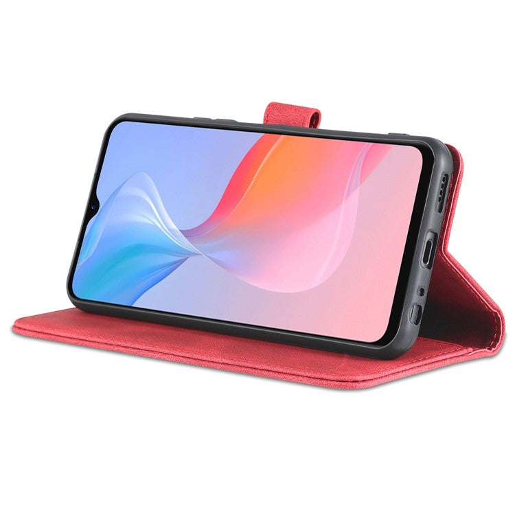 AZNS Phone Cover Drop-proof Magnetic Closure PU Leather Flip Wallet Stand Well-protected Phone Shell for vivo Y21/Y21s/Y33s - Red