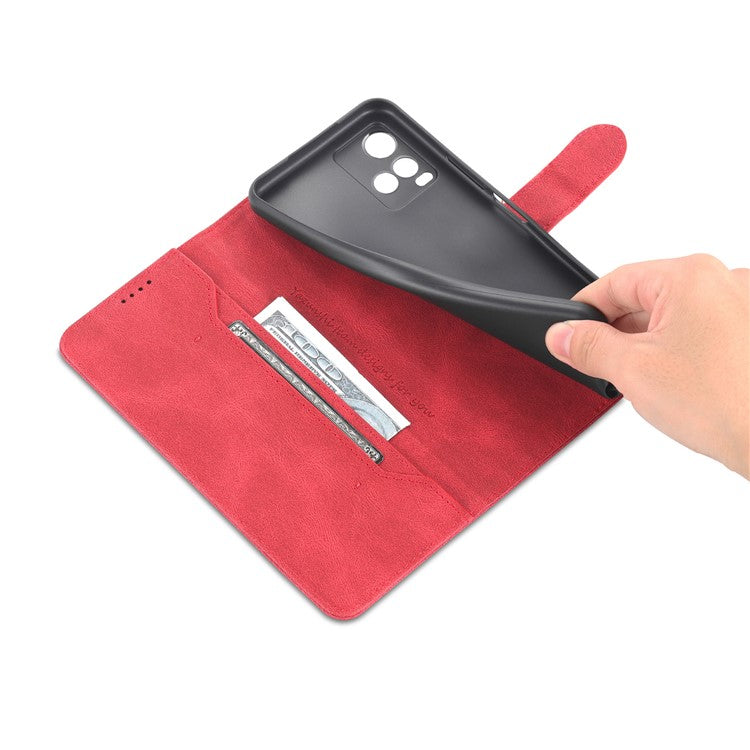 AZNS Phone Cover Drop-proof Magnetic Closure PU Leather Flip Wallet Stand Well-protected Phone Shell for vivo Y21/Y21s/Y33s - Red