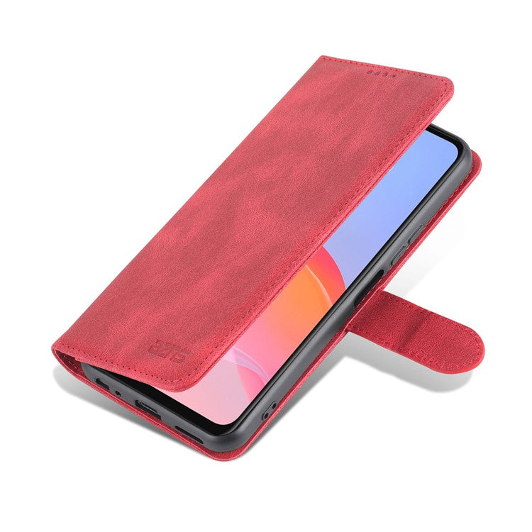 AZNS Phone Cover Drop-proof Magnetic Closure PU Leather Flip Wallet Stand Well-protected Phone Shell for vivo Y21/Y21s/Y33s - Red