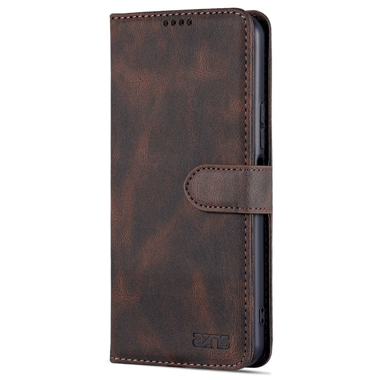 AZNS Phone Cover Drop-proof Magnetic Closure PU Leather Flip Wallet Stand Well-protected Phone Shell for vivo Y21/Y21s/Y33s - Brown