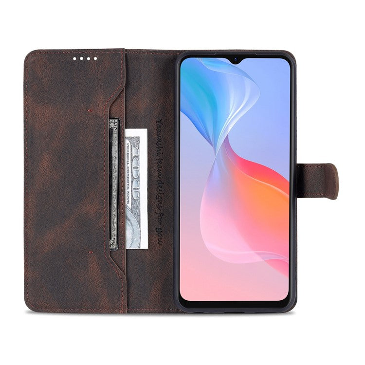 AZNS Phone Cover Drop-proof Magnetic Closure PU Leather Flip Wallet Stand Well-protected Phone Shell for vivo Y21/Y21s/Y33s - Brown