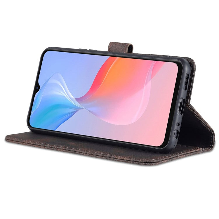 AZNS Phone Cover Drop-proof Magnetic Closure PU Leather Flip Wallet Stand Well-protected Phone Shell for vivo Y21/Y21s/Y33s - Brown