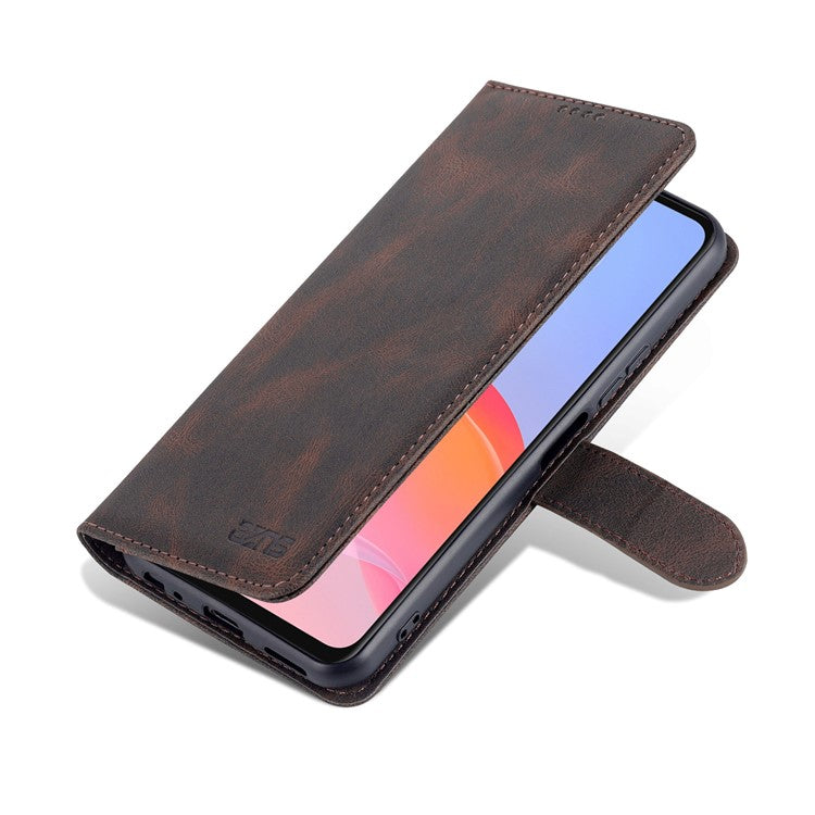AZNS Phone Cover Drop-proof Magnetic Closure PU Leather Flip Wallet Stand Well-protected Phone Shell for vivo Y21/Y21s/Y33s - Brown