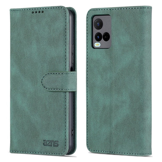 AZNS Phone Cover Drop-proof Magnetic Closure PU Leather Flip Wallet Stand Well-protected Phone Shell for vivo Y21/Y21s/Y33s - Green