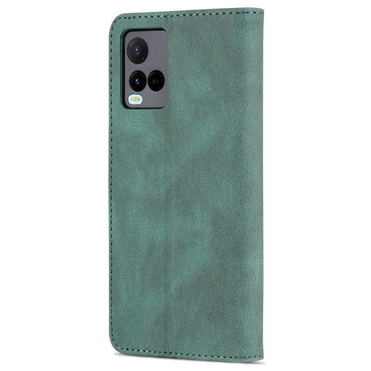 AZNS Phone Cover Drop-proof Magnetic Closure PU Leather Flip Wallet Stand Well-protected Phone Shell for vivo Y21/Y21s/Y33s - Green