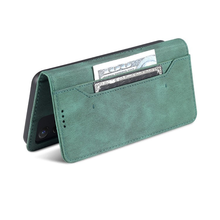 AZNS Phone Cover Drop-proof Magnetic Closure PU Leather Flip Wallet Stand Well-protected Phone Shell for vivo Y21/Y21s/Y33s - Green