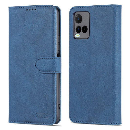 AZNS Phone Cover Drop-proof Magnetic Closure PU Leather Flip Wallet Stand Well-protected Phone Shell for vivo Y21/Y21s/Y33s - Blue